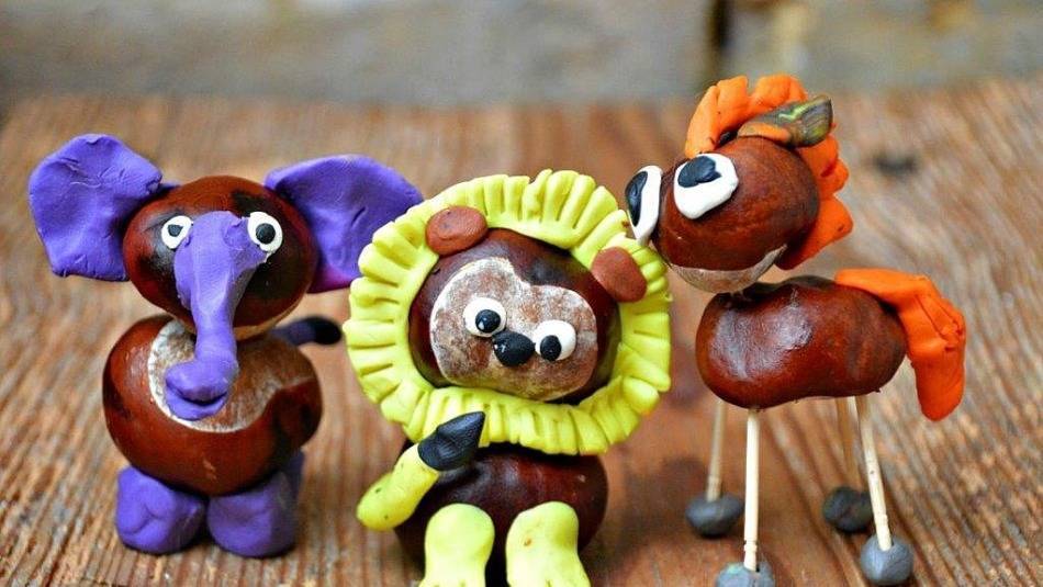 Поделки из каштанов и пластилина: животные для детского творчества своими руками из природных материалов